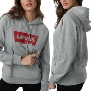 Levi’s Logo Hoodie Medium Gray Fleece Sweatshirt Relaxed Fit